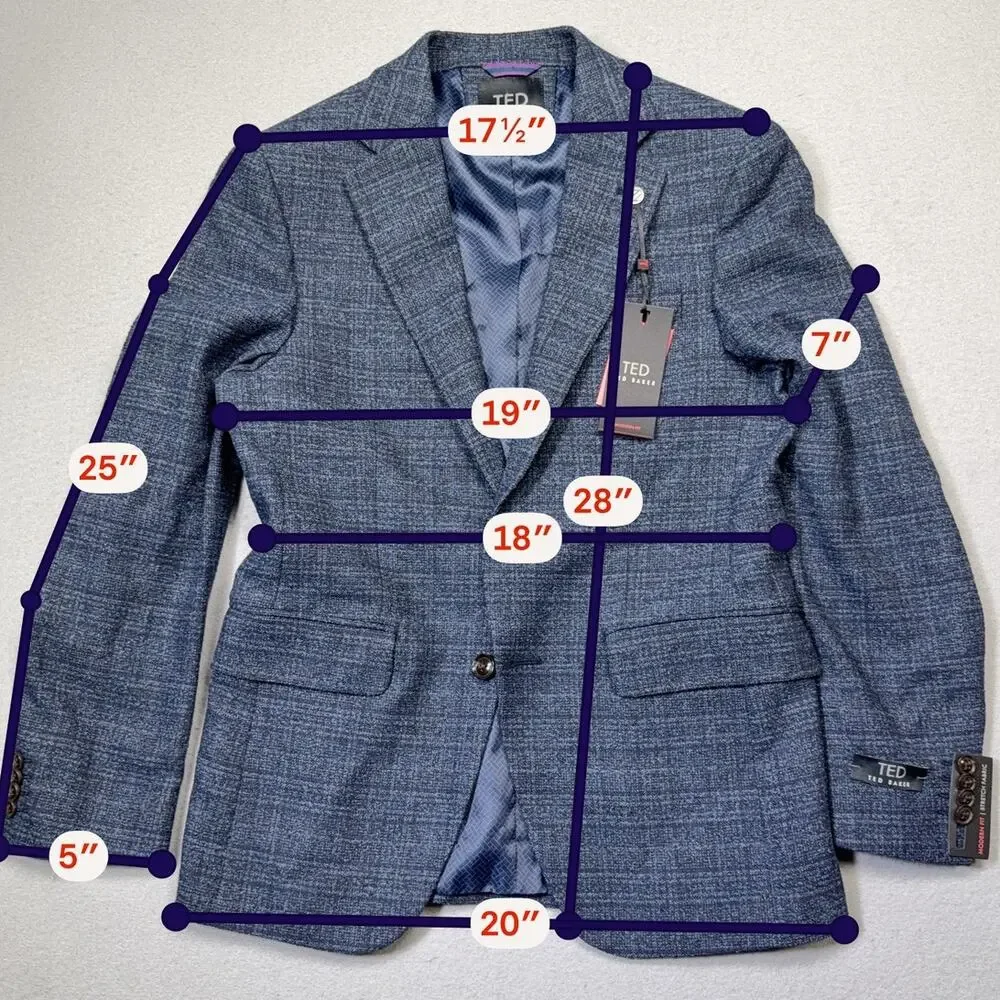 Ted Baker Men's Modern-Fit Blue Boucle Sport Coat - Blue 36S $295